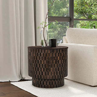 Norwood Solid Wood Round End Table - Bark Brown
