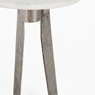 Leyton Marble Aluminum Round Accent Table - White