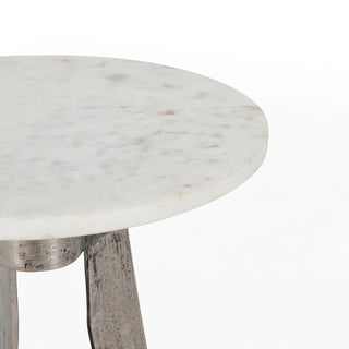 Leyton Marble Aluminum Round Accent Table - White