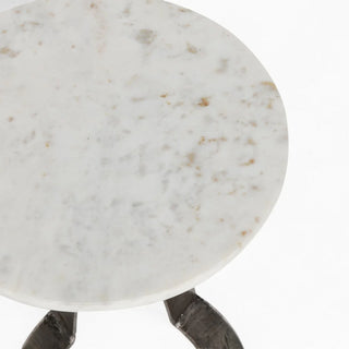 Leyton Marble Aluminum Round Accent Table - White