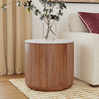 Josie Mango Wood 22" Round End Table Pottery Brown/Marble