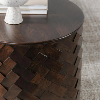 Shira Solid Wood Round End Table - Kona Brown