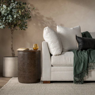 Andra Leather Round Accent Table - Cocoa Brown