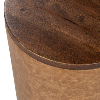 Andra Leather Round Accent Table - Sedona Brown