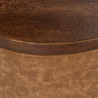 Andra Leather Round Accent Table - Sedona Brown