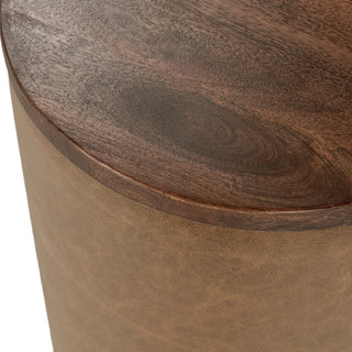 Andra Leather Round Accent Table - Tan