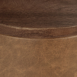 Andra Leather Round Accent Table - Tan