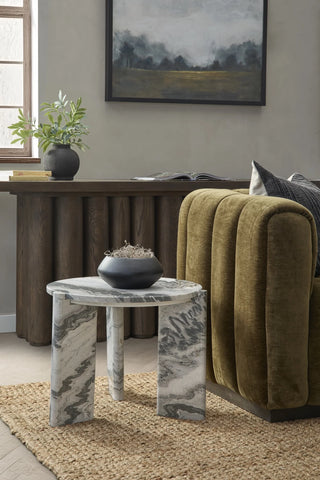 Zora Marble Round End Table - Charcoal Gray