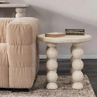 Adir Solid Wood Round End Table - Cream
