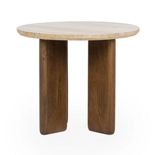 Idella Travertine Round End Table - Tan