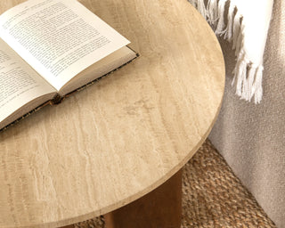 Idella Travertine Round End Table - Tan