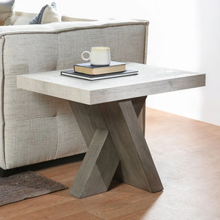 Durant Solid Wood Rectangle End Table - Antique White/Distressed Gray