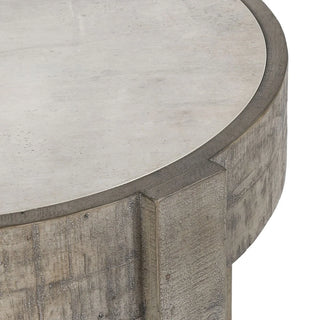 Sonoma Solid Wood Round End Table - Antique White/Distressed Gray