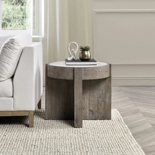 Sonoma Solid Wood Round End Table - Antique White/Distressed Gray