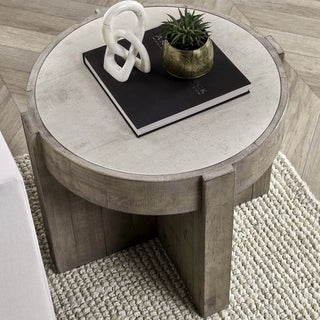 Sonoma Solid Wood Round End Table - Antique White/Distressed Gray