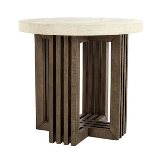 Aspen Solid Wood Round End Table - Antique White/Distressed Brown