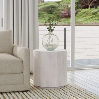 Layne Solid Wood Round End Table - Milk White