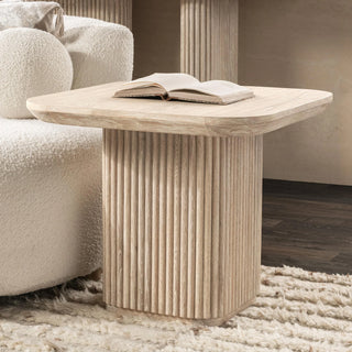 Vander Solid Wood Square End Table - Cream Washed