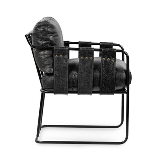 Strapling Leather Dining Chair - Black