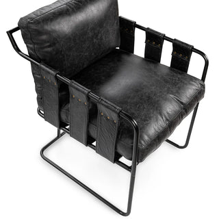 Strapling Leather Dining Chair - Black