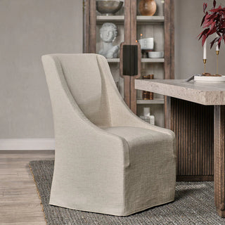 Warwick Upholstered Rolling Dining Chair - Oatmeal