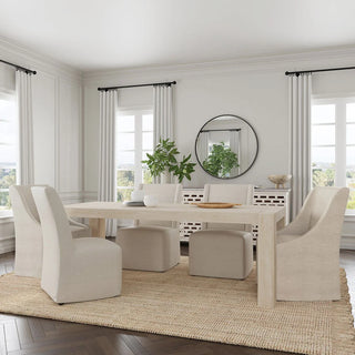 Warwick Upholstered Rolling Dining Chair - Oatmeal