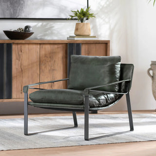 Morgan Leather Accent Chair - Forrest Green