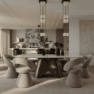 Chiswell - Contemporary White Ceramic + Brushed Brass Dining Table