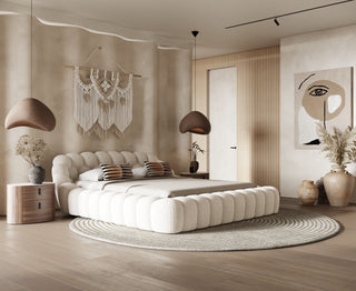 Yolonda - Modern Off-White Fabric Queen Bed