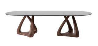 Modrest Christy - Mid-Century Modern Grey Glass + Walnut Oval Dining Table