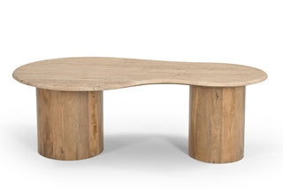 Modrest Sanford - Modern Travertine Marble + Wood Freeform Coffee Table