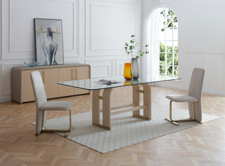 Modrest Florence - Modern Glass + Natural Oak + Gold Dining Table