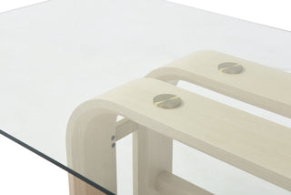 Modrest Florence - Modern Glass + Natural Oak + Gold Dining Table