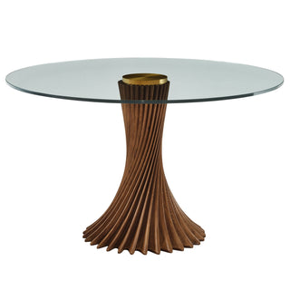 Modrest Ocasio - Modern Glass + Walnut Round Dining Table