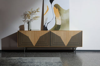 Modrest Azteca - Modern White Oak + Black Geometric Pattern Buffet