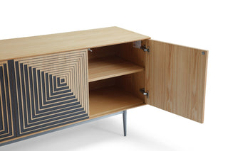 Modrest Azteca - Modern White Oak + Black Geometric Pattern Buffet