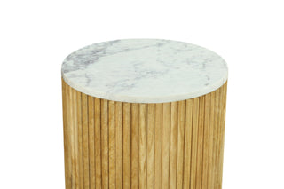 Modrest Cambridge - Modern White Marble & Washed Mango Round End Table