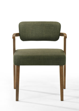 Modrest Sacks - Mid-Century Modern Green Fabric + Herringbone Walnut Dining Set