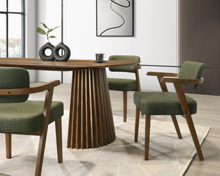 Modrest Sacks - Mid-Century Modern Green Fabric + Herringbone Walnut Dining Set