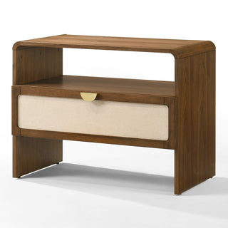 Modrest Emilio - Modern Beige Fabric + Burlap + Walnut 4-Piece Bedroom Set (Queen Bed)