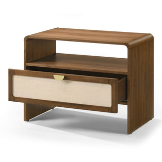 Modrest Emilio - Modern Natural Burlap + Walnut Nightstand