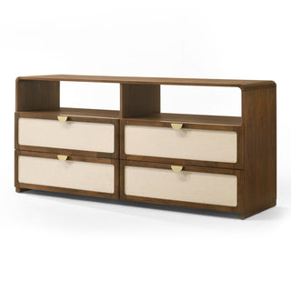 Modrest Emilio - Modern Beige Fabric + Burlap + Walnut 4-Piece Bedroom Set (Queen Bed)