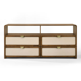 Modrest Emilio - Modern Beige Fabric + Burlap + Walnut 4-Piece Bedroom Set (Queen Bed)