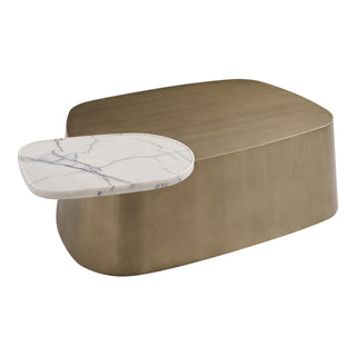 Yano - Modern White Marble + Antique Brass Coffee Table Set