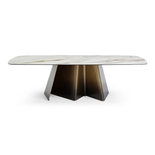 Clifford - Contemporary White Ceramic + Brushed Bronze Dining Table