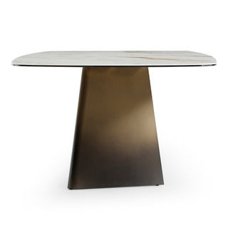 Clifford - Contemporary White Ceramic + Brushed Bronze Dining Table