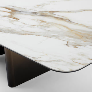 Clifford - Contemporary White Ceramic + Brushed Bronze Dining Table