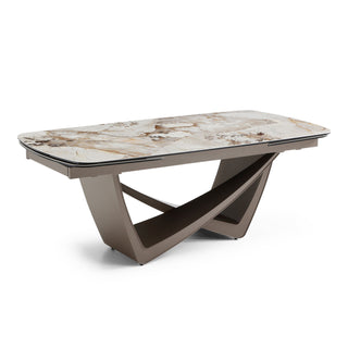 Dunster - Contemporary Beige Ceramic + Metallic Grey Extendable Dining Table
