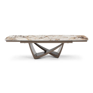 Dunster - Contemporary Beige Ceramic + Metallic Grey Extendable Dining Table