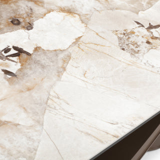 Dunster - Contemporary Beige Ceramic + Metallic Grey Extendable Dining Table